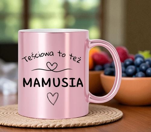 KUBEK RÓŻOWY Z TWOIM NADRUKIEM TEKSTEM GRAFIKĄ LOGO PREZENT REKLAMA na Arena.pl