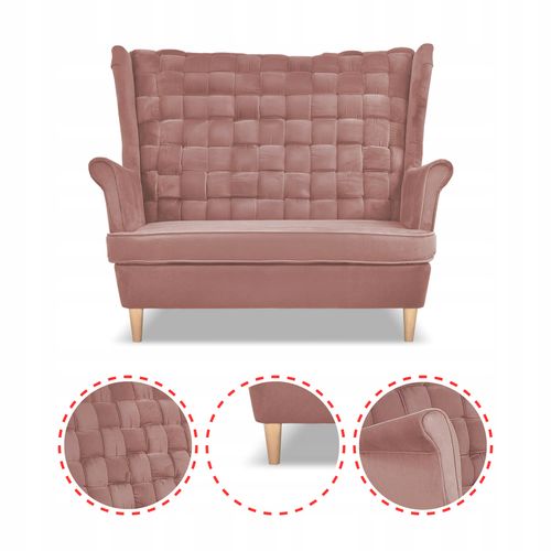 Zestaw wypoczynkowy Carol sofa fotele pufy paski Family Meble różowy na Arena.pl