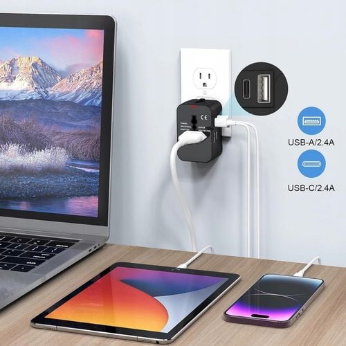 PRZEJŚCIÓWKA ADAPTER GNIAZDKA PODRÓŻNY USA UK CAŁY ŚWIAT USB C PD na Arena.pl