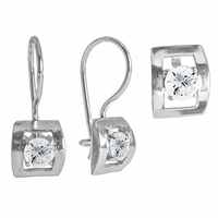 SREBRNY KOMPLET KWADRATY Z CYRKONIAMI SREBRO PRÓBY 925