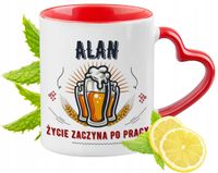 Dla Alana Kubek Czerwony Z Uszkiem W Kształcie Serca Na Prezent Z Nadrukiem
