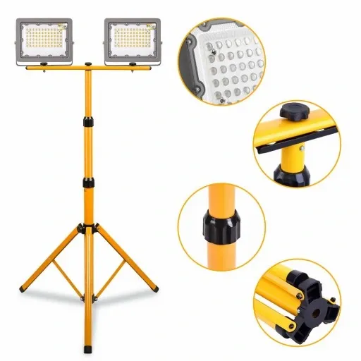 Halogen LED Statyw Budowlany Naświetlacz 2x100W / 200W 20000lm Stojak zdjęcie 6