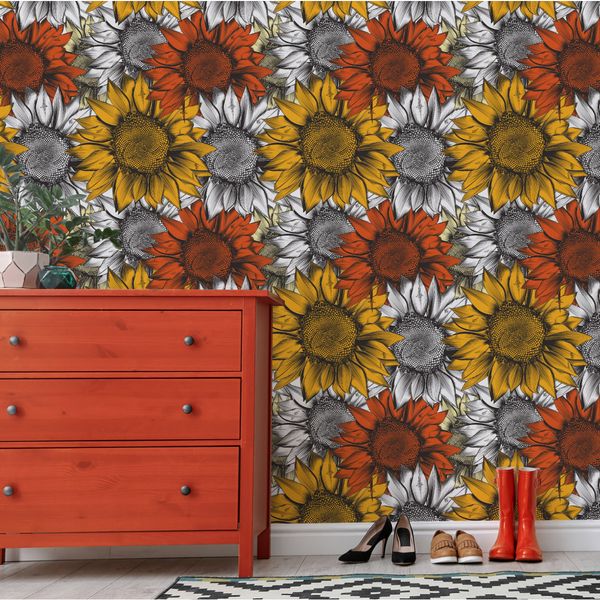 Tapeta na korytarz kolorowe słoneczniki kwiaty zdjęcie 2