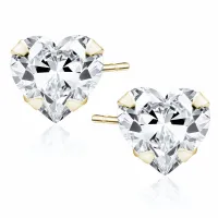 POZŁACANE SREBRNE KOLCZYKI SERCA SERDUSZKA HEART 6x6MM BIAŁE CYRKONIE