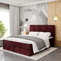 ŁÓŻKO KONTYNENTALNE 180x200 TAPICEROWANE PODWÓJNE Z MATERACEM BORDOWE