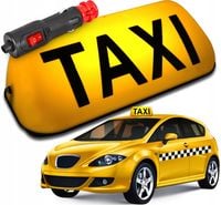 LAMPA TAXI LED ŻÓŁTA Z NAPISEM KOGUT SYGNALIZATOR NA MAGNES WTYCZKA ON/OFF