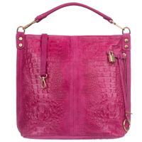 VERA PELLE torebka zamszowa worek shopper z kłódeczką V493 fuksja