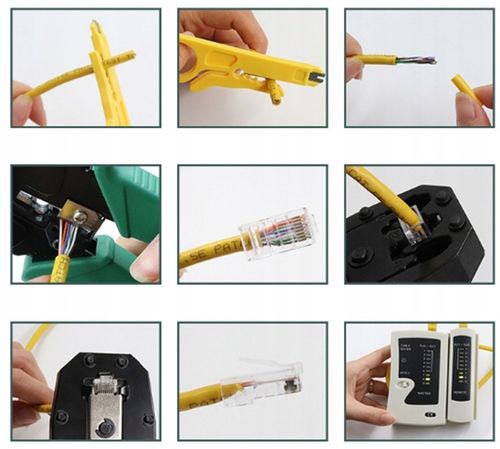 TESTER KABLI SIECIOWYCH WTYK RJ45 ZESTAW NARZĘDZI ŚCIĄGACZ ZACISKARKA LAN3 na Arena.pl