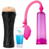 Zestaw dla Mężczyzn: Pompka do Penisa Wibrująca Pochwa i Lubrykant Wodny