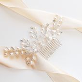 Grzebyk ślubny z kwiatami PERŁAMI cyrkoniami włosy KOKONET 4-0165