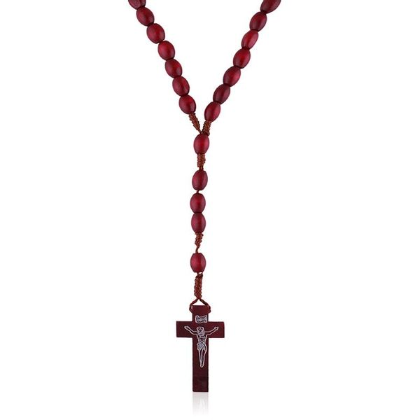 Różaniec drewniany bordowy na sznurku zdjęcie 1