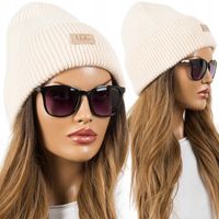 CZAPKA damska BEANIE prążkowana MODNA zimowa CIEPŁA wywijana PREMIUM