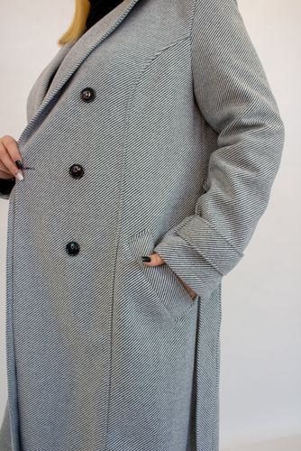 Popielaty Klasyczny Dwurzędowy Płaszcz Damski Zimowy 36 na Arena.pl