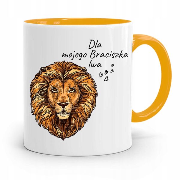 Kubek Żółty Prezent Dla Brata Braciszka Lwa Z Nadrukiem Ze Zdjęciem zdjęcie 1