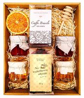 KOSZ PREZENTOWY PREZENT UPOMINEK MIÓD HERBATA KAWA NA URODZINY DZIEŃ BABCI