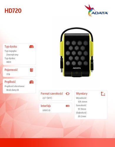 Adata DashDrive Durable HD720 1TB 2.5'' USB3.0 Zielony na Arena.pl