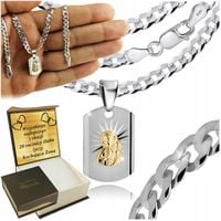 SREBRNY ŁAŃCUSZEK MĘSKI NASZYJNIK PANCERKA SREBRO 925 Z MEDALIKIEM GRAWER