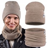 Czapka komin tuba KOMPLET damski ciepły zestaw na zimę i prezent Latte