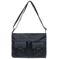 VERA PELLE torebka skórzana listonoszka duża z kieszeniami V648 granatowa