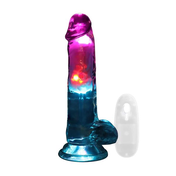 Led Vibrating Straight Cock With Balls - 7" / 18 Cm - Transparent zdjęcie 1