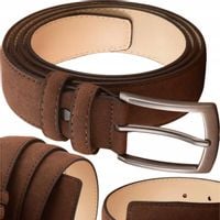 Elegancki Pasek Męski Skórzany Spodni Zamszowy Brązowy Metalowa Klamra