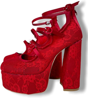 Frankie Hsu Buty Goth Platformy Czerwone Haft Koronka Sexy Rozmiar 40