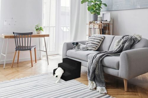 Schodki dla psa 3-stopnie tapicerowane czarne podest dla psa do kanapy na Arena.pl