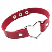 Naszyjnik Choker Obroża Czerwona Serce Skórzana 19mm