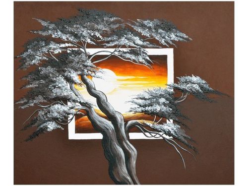 60X50CM DRZEWO TLE ZACHODZĄCEGO SŁOŃCA OBRAZ ŚCIAN DREWNIANE na Arena.pl