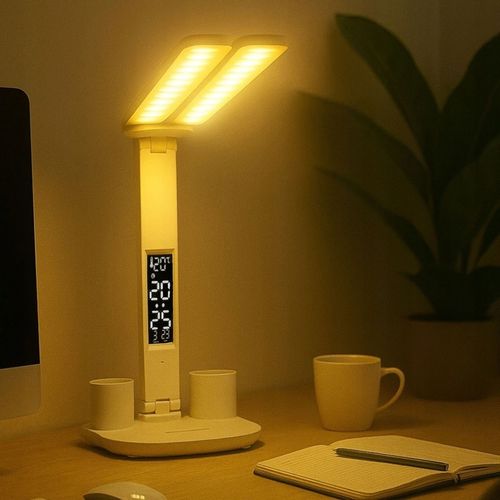 PODWÓJNA LAMPKA BIURKOWA LED Z WYŚWIETLACZEM ZEGAR ORGANIZER TEMP. na Arena.pl