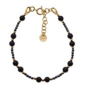 Bransoletka regulowana - Turmalin czarny, Hematyt i srebro złocone