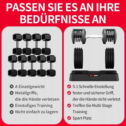 EnterSports 2 x 12 kg regulowane hantle z antypoślizgowym uchwytem do domu na Arena.pl