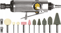 SZLIFIERKA PNEUMATYCZNA TRZPIENIOWA PROSTA 1/4'' 6mm +AKCESORIA 15el. VOREL
