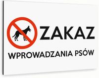 Tabliczka znak informacyjny 40x30 Biała ZAKAZ WPROWADZANIA PSÓW Nierdzewna