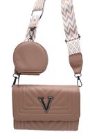 Victoria J. - torebka listonoszka przeszycia pasek BOHO różowy mat VJ-944