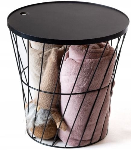 STOLIK KAWOWY METALOWY KOSZ DRUCIANY Z POKRYWĄ OKRĄGŁY CZARNY OZDOBNY na Arena.pl