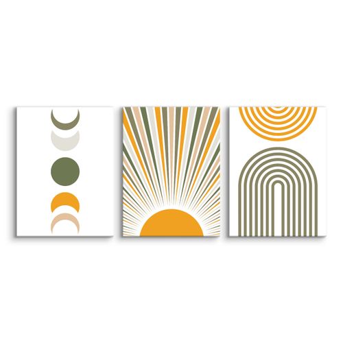 Obrazy Na Płótnie Do Salonu Set Boho Księżyce Słońce Abstrakcja 90cm x 40cm na Arena.pl
