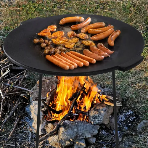 PŁYTA ŻELIWNA GRILLOWA 45 CM Z 3 NÓŻKAMI PATELNIA WOK NA OGNISKO PALENISKO na Arena.pl