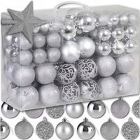 BOMBKI CHOINKOWE NA CHOINKĘ ZESTAW XXL SREBRNE 100 szt 6/4/3 cm + GWIAZDA