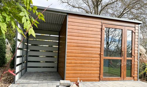 SCHOWEK - DOMEK OGRODOWY 2,5m x 2m + wiata 1,3m spad w tył  ID422 na Arena.pl