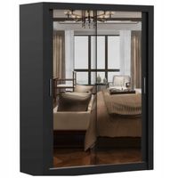 Szafa przesuwna MILAN 150x64 CZARNY/CZARNY+LUSTRO półki pojemna PRODUCENT