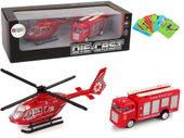 Zestaw Autek Straż Pożarna Naciąg Helikopter Czerwony