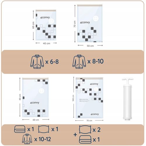 4CONVY Worki próżniowe na pościel ubrania odzież 12szt ZESTAW POMPKA na Arena.pl