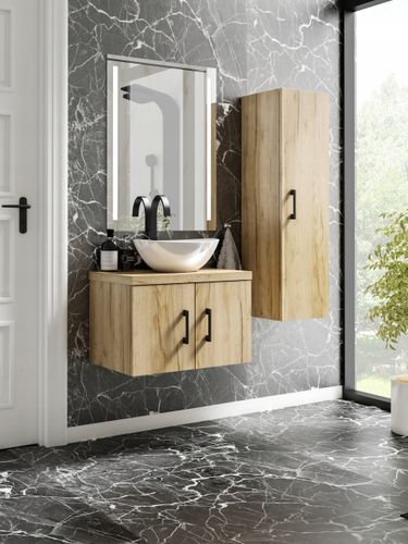 Szafka łazienkowa wisząca MARKUS 50 dąb  z umywalką Eliza biała (W1) na Arena.pl