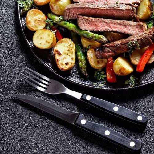 12x Sztućce DO STEKÓW burgerów pizzy mięsa grilla widelec nóż z ząbkami na Arena.pl