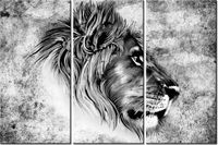 60 90CM OBRAZ 3 ELEM GŁOWA LWA DRUK PŁÓTNO RAMA