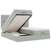 Rama łóżka otomana z materacami, szara, 180x200 cm, aksamit