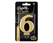 świeczka b&c cyferka 6 metalik złota 8cm 4378
