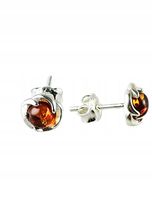 KOLCZYKI Srebrne z BURSZTYNEM Bałtyckim DELIKATNE Sztyft Srebro 925 prezent