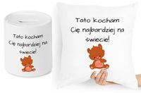 Dla Taty Zestaw Poduszka + Skarbonka Prezent Z Nadrukiem Ze Zdjęciem